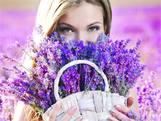 woman smelling lavendar
