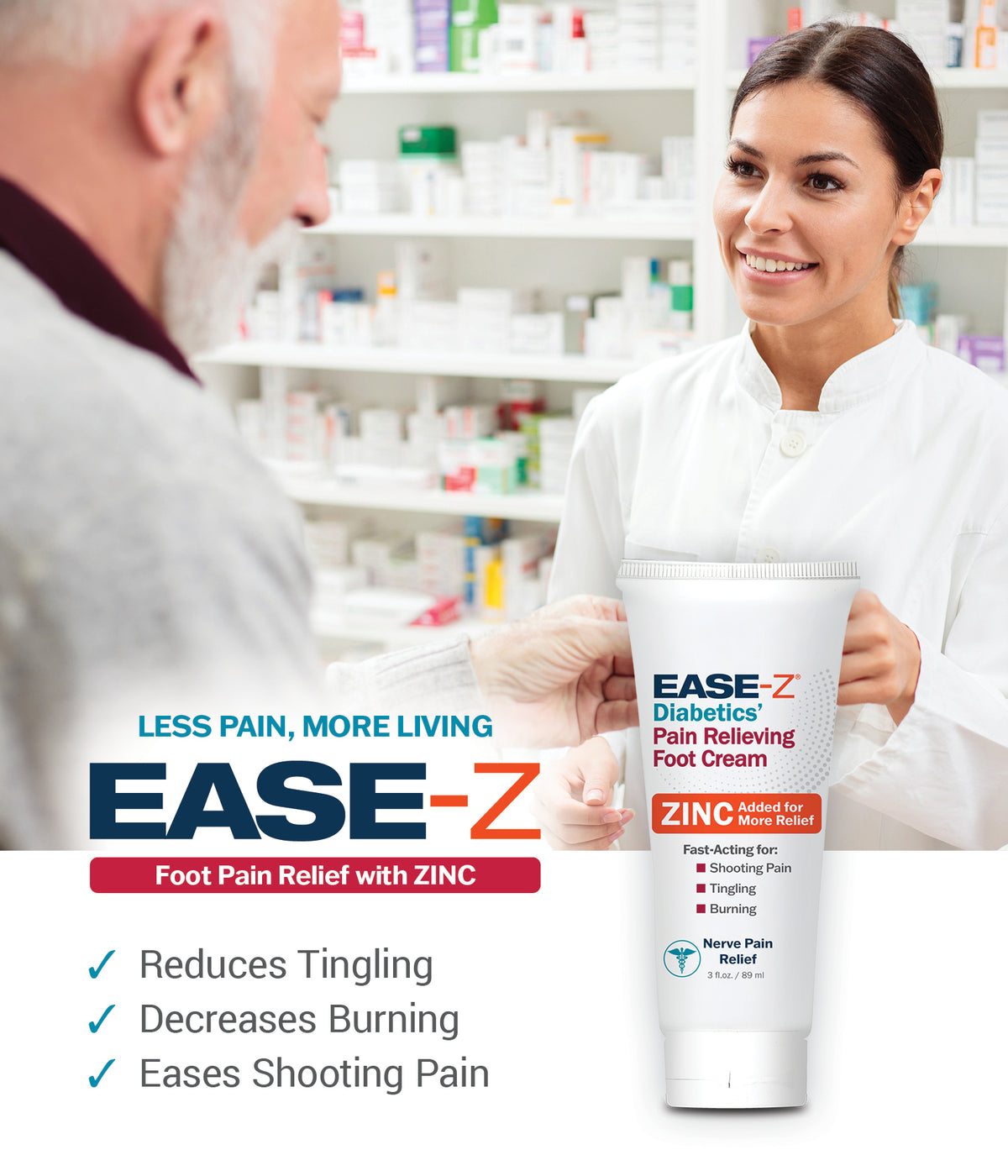 EASE Z Diabetics' Pain Relieving Foot Cream   20 oz